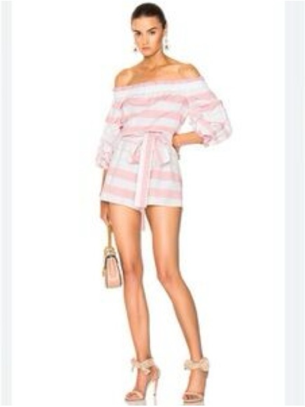 Alexis Pink and White Striped Off-Shoulder Romper